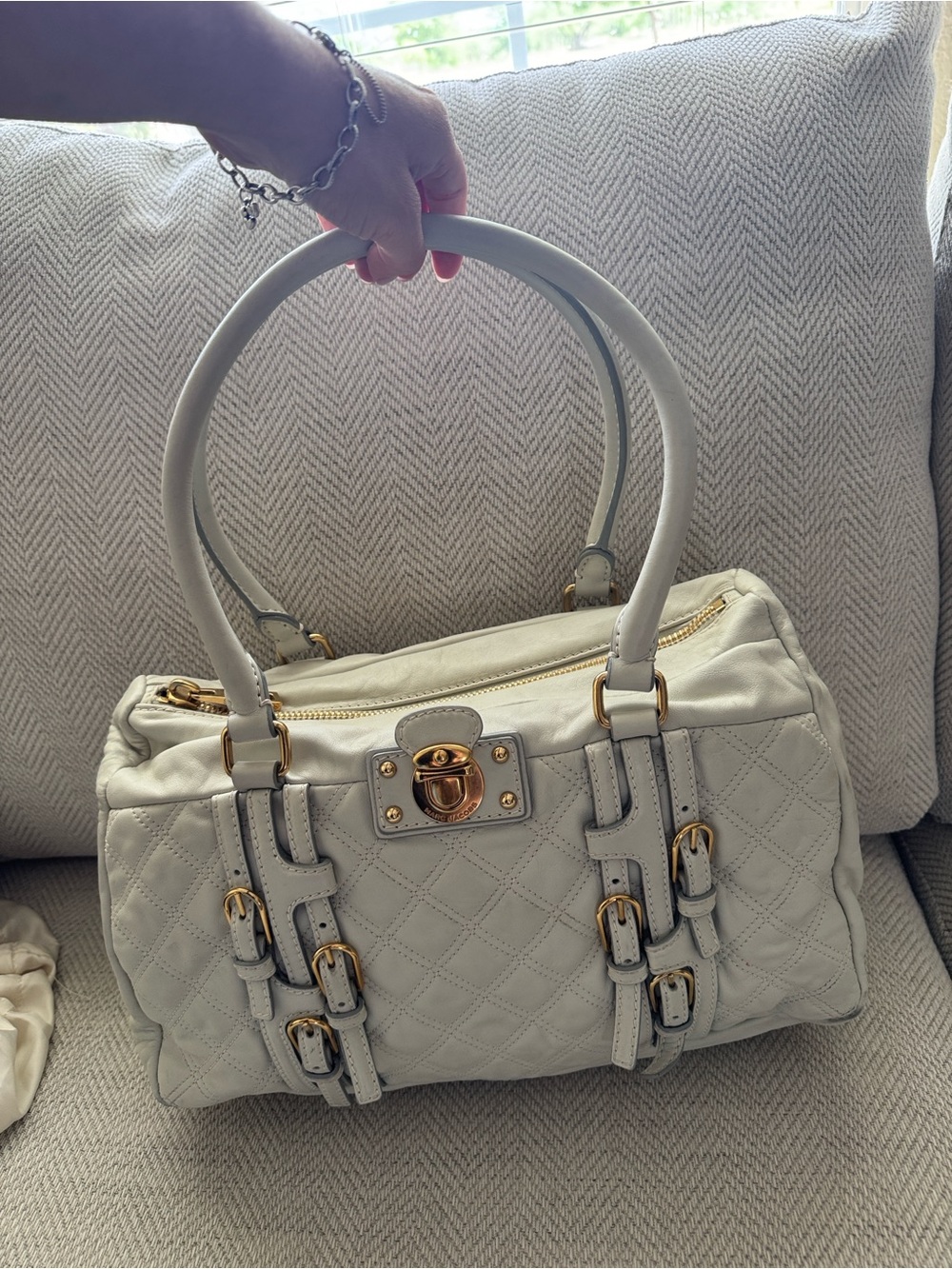 Marc Jacobs Vintage White Quilted Leather Satchel Gold Hardware EUC